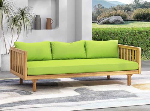 Outdoor 3 Seater Daybed with Cushions, Acacia Wood Patio Sofa D905