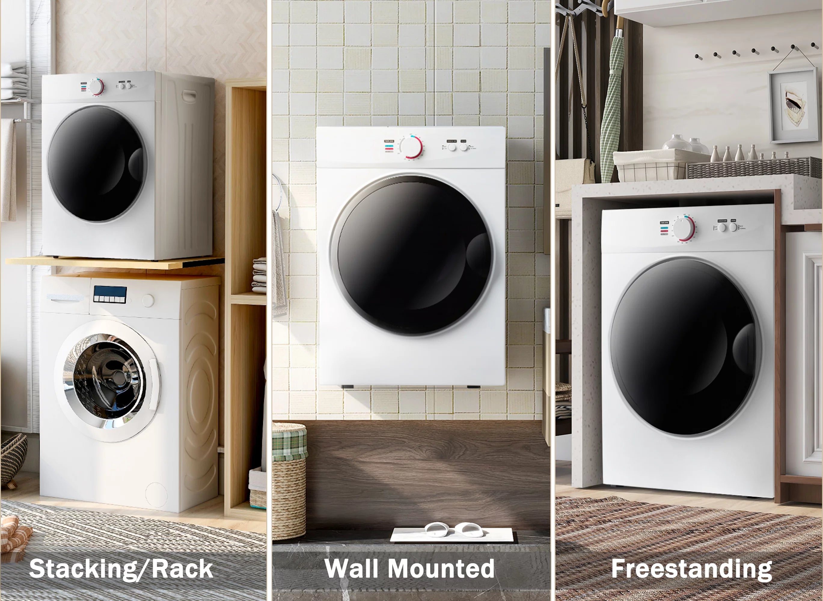 Portable Laundry Dryer with Easy Knob Control, Stainless Steel, Wall Mount Kit Included U8593