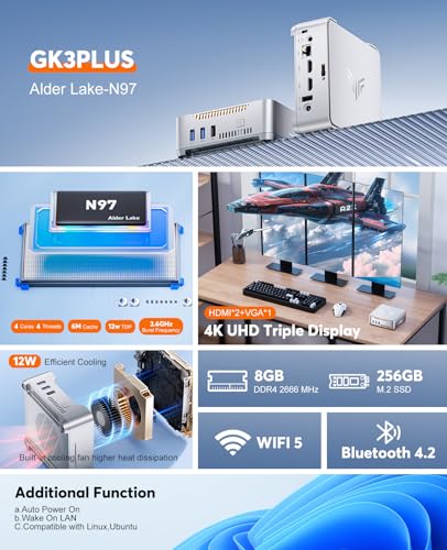 Mini PC, 8GB RAM 256GB SSD, 4K UHD, Gigabit Ethernet L33281