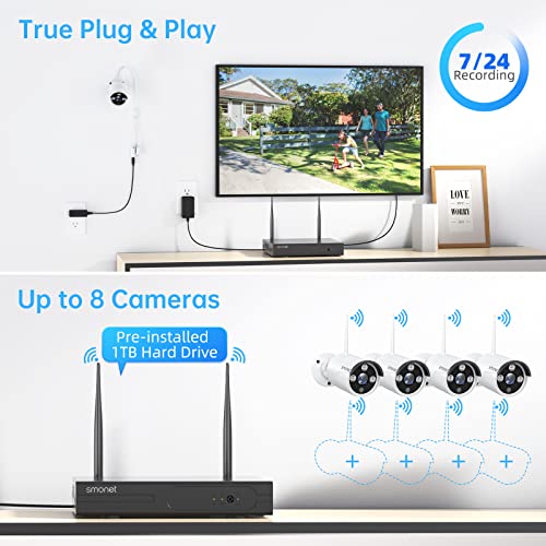 Wireless Security Camera System 1080P 8 Channel Home Surveillance DVR Kit with 4 Cameras 1TB HDD Night Vision Motion Detection D343260