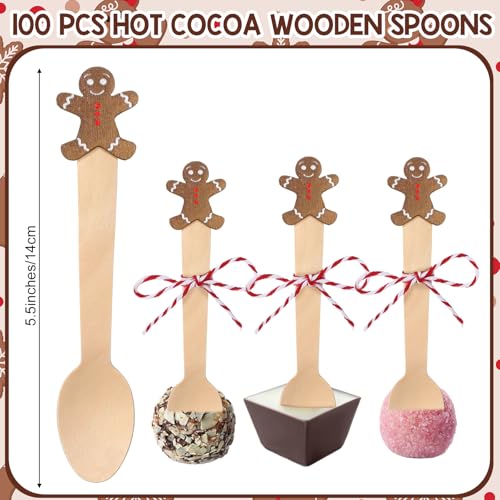 100 Set Christmas Wooden Spoons for Hot Cocoa, Chocolate, and Baking U148