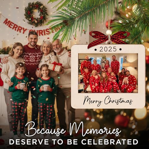 Christmas Ornament Picture Frame - Wooden Landscape Photo Frame for Tree U347