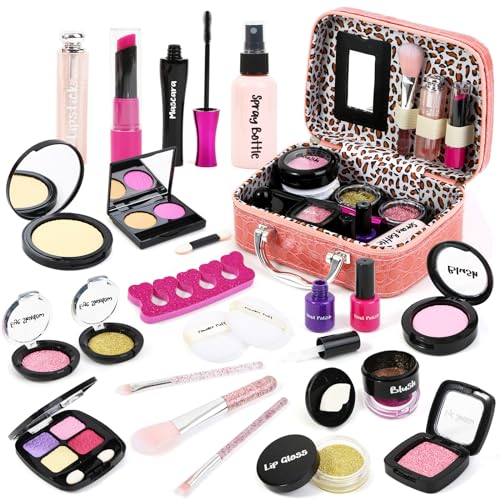 Pretend Makeup Kit for Girls: Kids Pretend Play Makeup Set with Cosmetic Bag for Birthday Christmas - Fake Makeup Toy Set for Toddler - Little Girls Age 3+(Not Real Makeup)|Orange