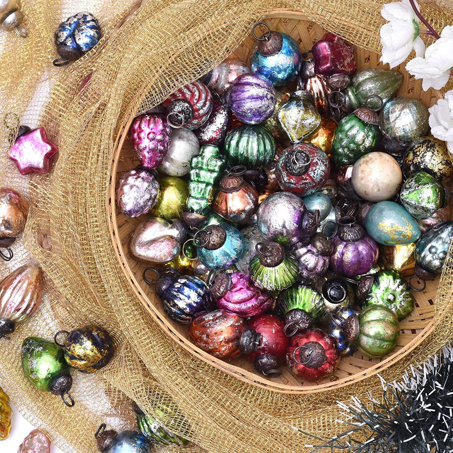 Antique Glass Christmas Ornaments 75 Piece J7042