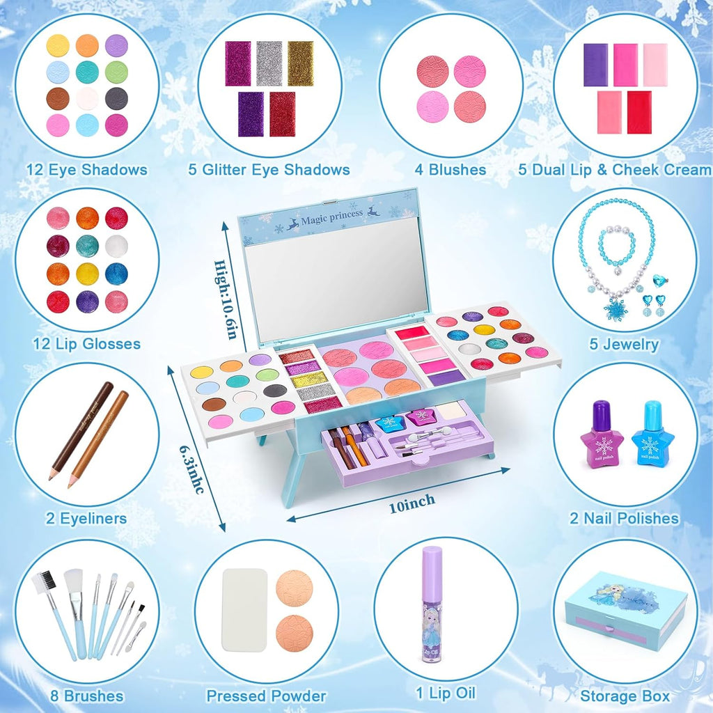 Frozen Makeup Set for Girls, 60pcs Pretend Play Cosmetics with Nail Polish & Jewelry W3761