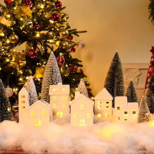 Ceramic Christmas Village Houses with Trees and Fake Snow Z73549