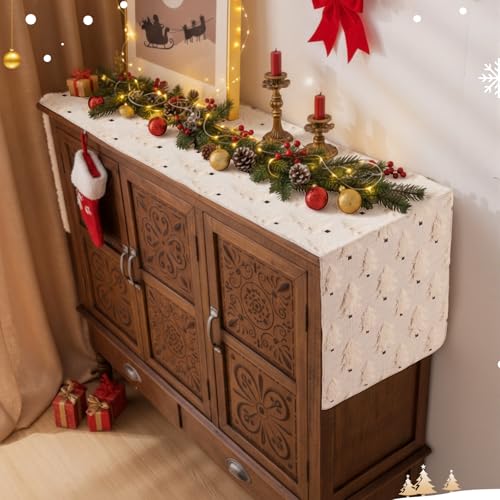 Christmas Table Runner 13x72 Inch Beige Plush Faux Fur O488472