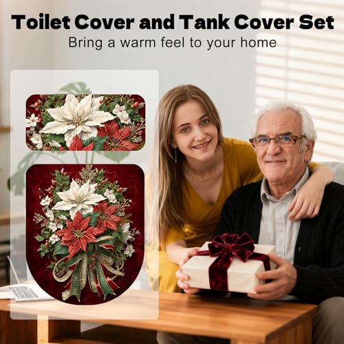 Christmas Toilet Lid Cover, Washable Seat and Tank Protector W1747