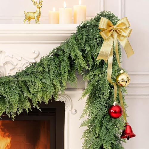 Real Touch Cedar Garland 9 ft for Mantle, Table, Stairs, Doorframe H3682