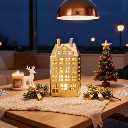 Light Up Christmas Village Set, White Ceramic House with Lights, Tabletop Decor N910947