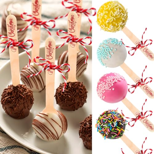 100 Set Christmas Wooden Spoons for Hot Cocoa, Chocolate, and Baking U148