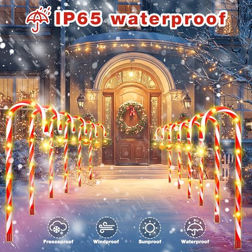 Solar Candy Cane Lights, 12-Piece Outdoor Christmas Pathway Set, 8 Modes L8801
