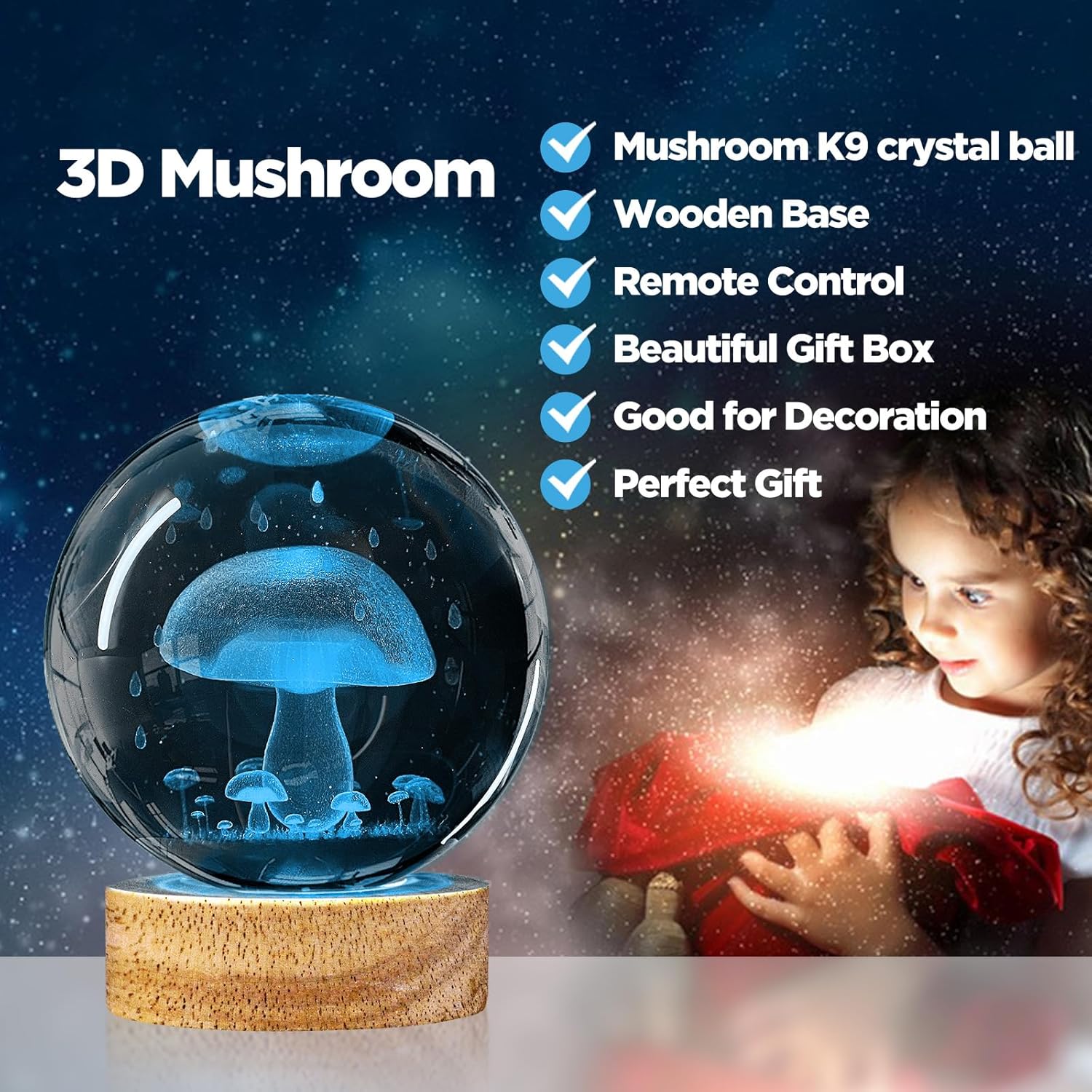 Mushroom Crystal Ball Night Light with Remote Control T924855