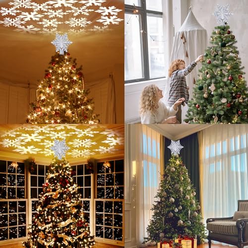 Silver 3D Glitter Christmas Tree Topper with LED Rotating Lights F457326