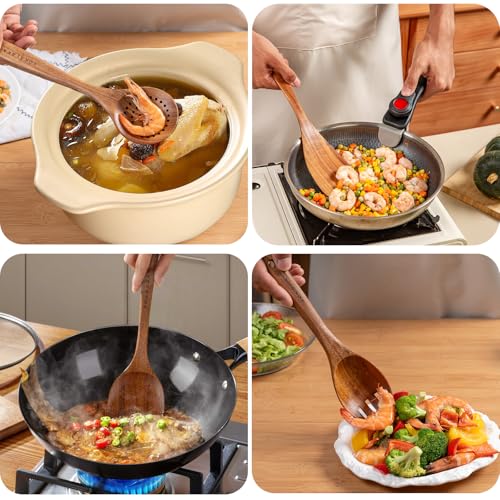 Natural Teak Wooden Spoons for Cooking, 10-Piece Kitchen Utensil Set I607645