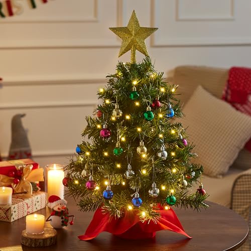 24" Mini Christmas Tree Tabletop Set with LED Lights and Star Treetop Z113832