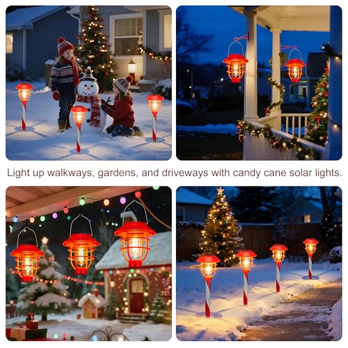 6 Pack Solar Pathway Lights Outdoor Christmas Decorations, Waterproof Candy Cane for Yard Walkway Garden Q12961