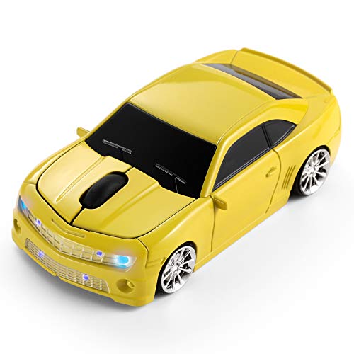 Wireless Car Mouse [Updated] with LED Headlights, 1600 DPI Sports Car Shaped Mouse for Mac, Computers, Red
