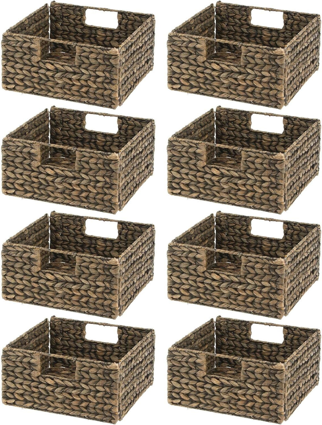 Woven Hyacinth Storage Basket with Handles, Foldable, 8 Pack L251