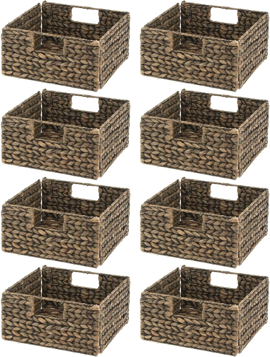 Woven Hyacinth Storage Basket with Handles, Foldable, 8 Pack L251