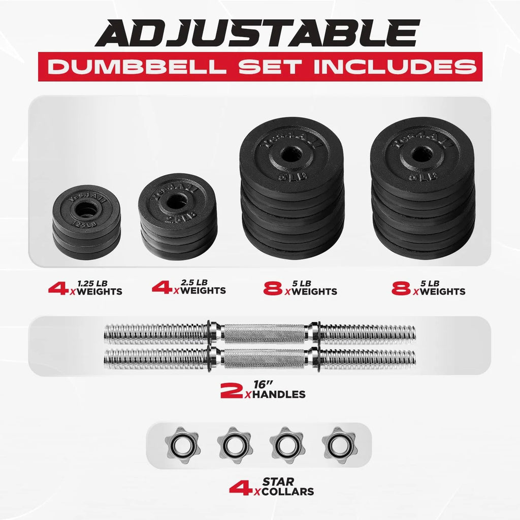 Adjustable Dumbbell Set 105 lbs, Cast Iron Pair for Home Gym Y80878