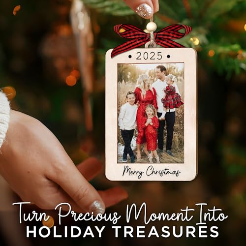 Christmas Ornament Picture Frame - Wooden Landscape Photo Frame for Tree U347