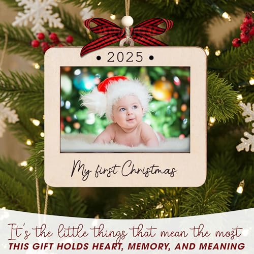 Christmas Ornament Picture Frame - Wooden Landscape Photo Frame for Tree U347