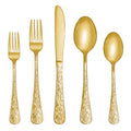 Vintage Carved Gold Stainless Steel 20 Pieces Flatware Set, Golden Silverware Set, Modern Embossed Cutlery Set Utensils Including Fork Spoon and Knife