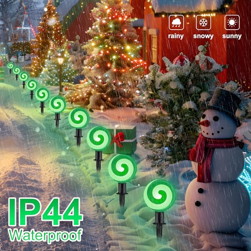 Unicorn Christmas Lollipop Pathway Lights, 10 LED Peppermint String Lights with Stakes Z721