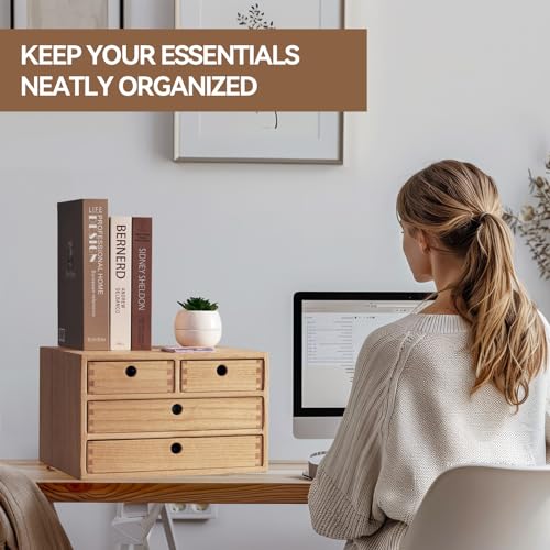 Natural Wooden Desktop Organizer with 3 Drawers I779