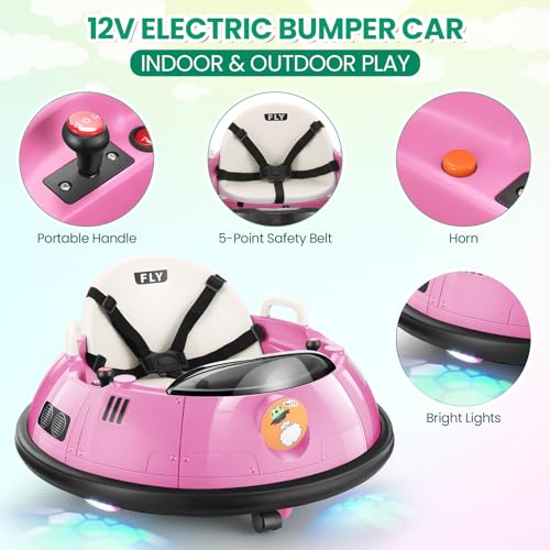 Kids Bumper Car with Remote Control, 360 Degree Spin, Pink Z9083