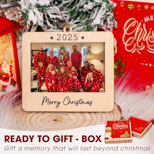 Christmas Ornament Picture Frame - Wooden Landscape Photo Frame for Tree U347