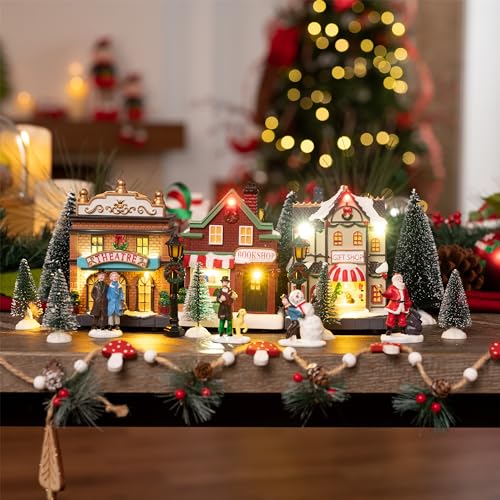 Pre-Lit Christmas Village Set, Battery Operated Tabletop Decor (17 PCS) C3795