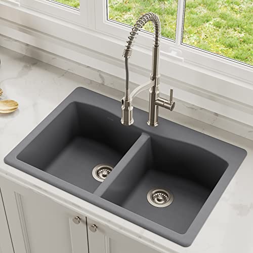 33" Dual Mount Single Bowl Granite Kitchen Sink in Black S38989