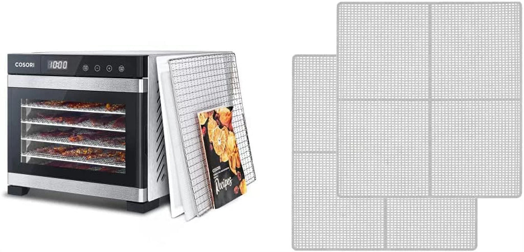 QCAI Food Dehydrator Machine(50 Recipes), 6 Stainless Steel Trays with Digital Timer and Temperature Control& Food Dehydrator Mesh Screen for Jerky, Meat, Beef, Fruit, Vegetable,BPA-Free, 2pack