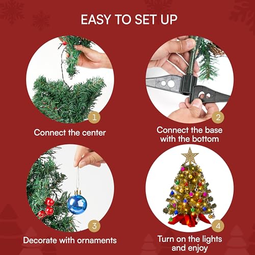 24" Mini Christmas Tree Tabletop Set with LED Lights and Star Treetop Z113832