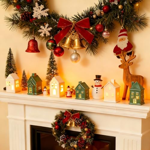Ceramic Christmas Village Houses LED Lighted Set for Tabletop Mantel Decor K3883