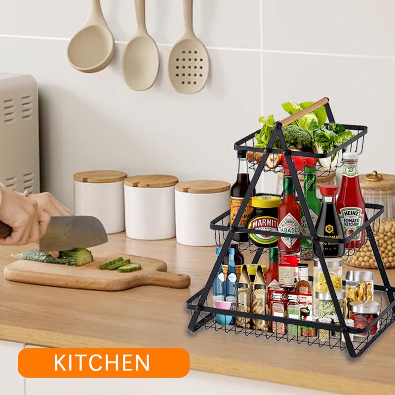 3 Tier Countertop Fruit Basket, Detachable Metal Storage E7654