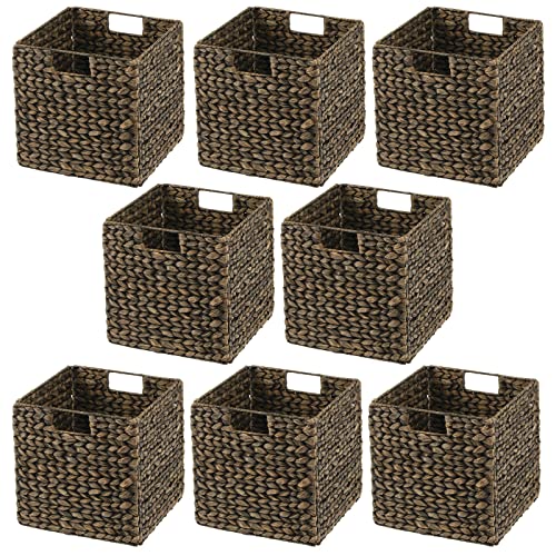 Natural Woven Hyacinth Cube Organizer Basket with Handles, 8 Pack, Black Wash H8387
