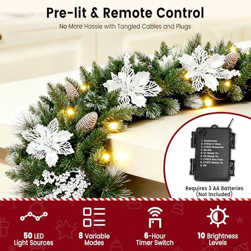 9ft Christmas Garland with Multicolor LED Lights and Remote Control F27550