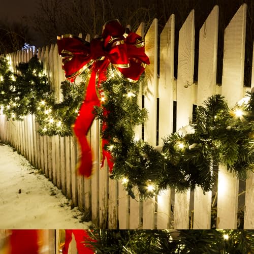 Pre-Lit Artificial Christmas Garland with Dual Color LED Lights and Remote Timer Q9646