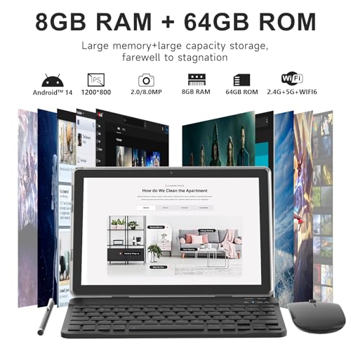 Android Tablet 10.1 Inch with Keyboard, 64GB ROM, 8GB RAM V203