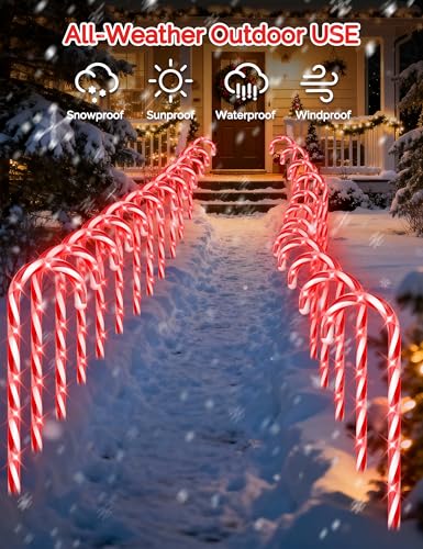 24 Pack Solar Christmas Candy Cane Lights Outdoor Pathway Decorations with 168 Warm Lights H655