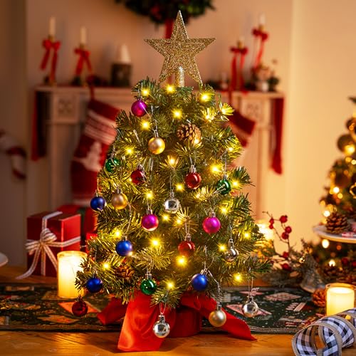 24" Mini Christmas Tree Tabletop Set with LED Lights and Star Treetop Z113832