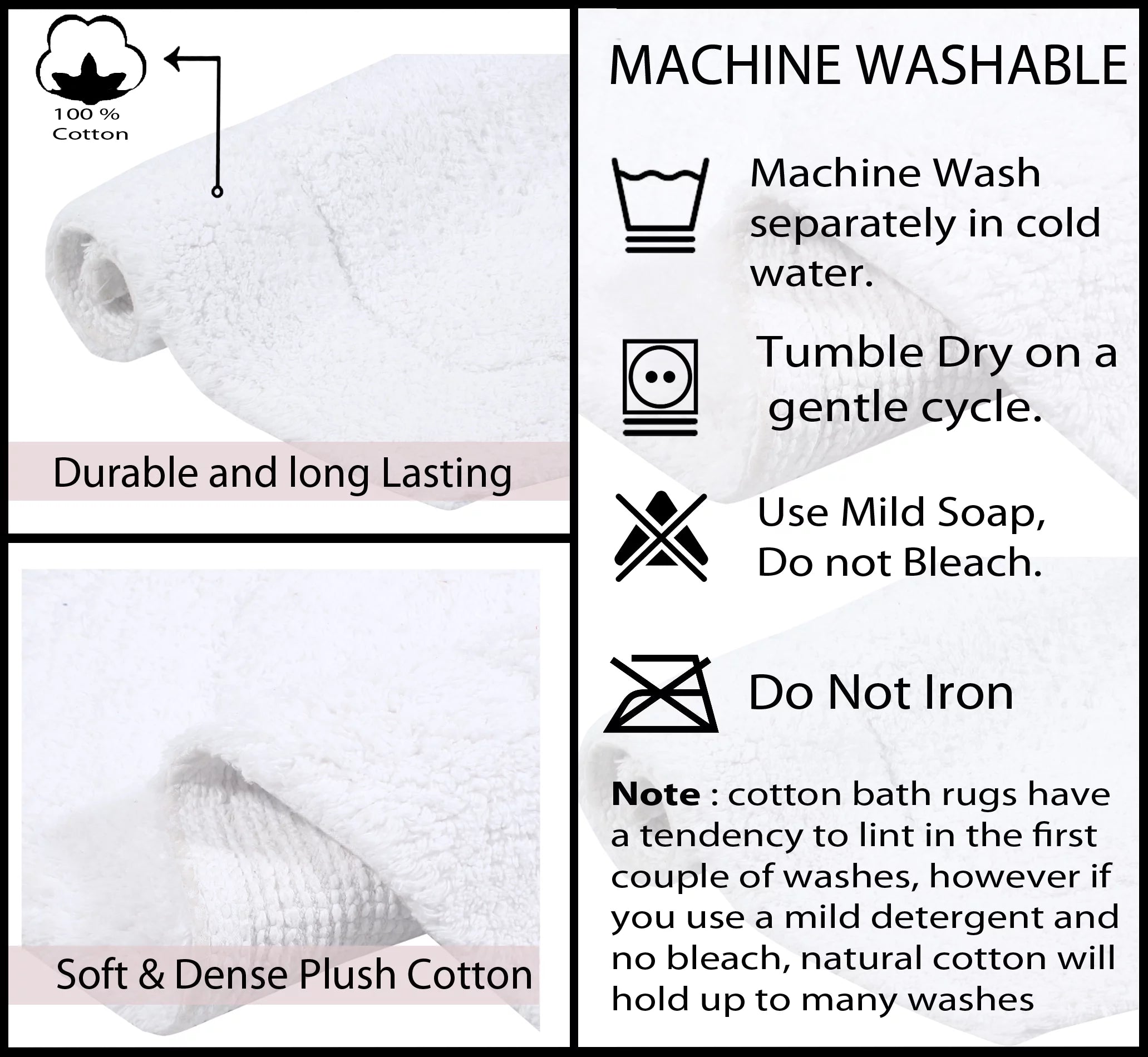 100% Cotton Tufted Bath Rug, Non-Slip, Machine Washable, 22x60 Runner A501