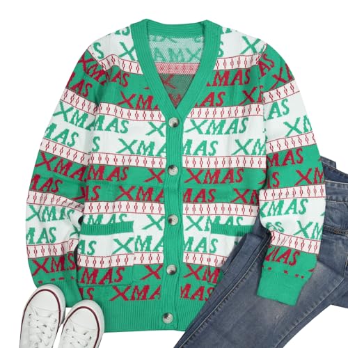 Funny Christmas Cardigan for Women Open Front Knit Coat W4033