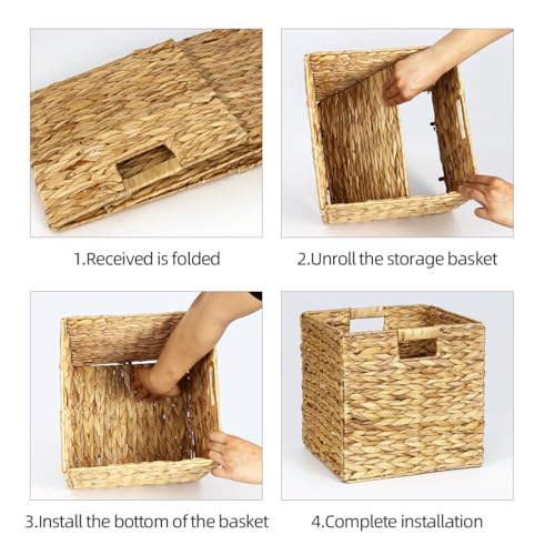 Wicker Storage Cubes with Handles, Foldable Square Baskets R657