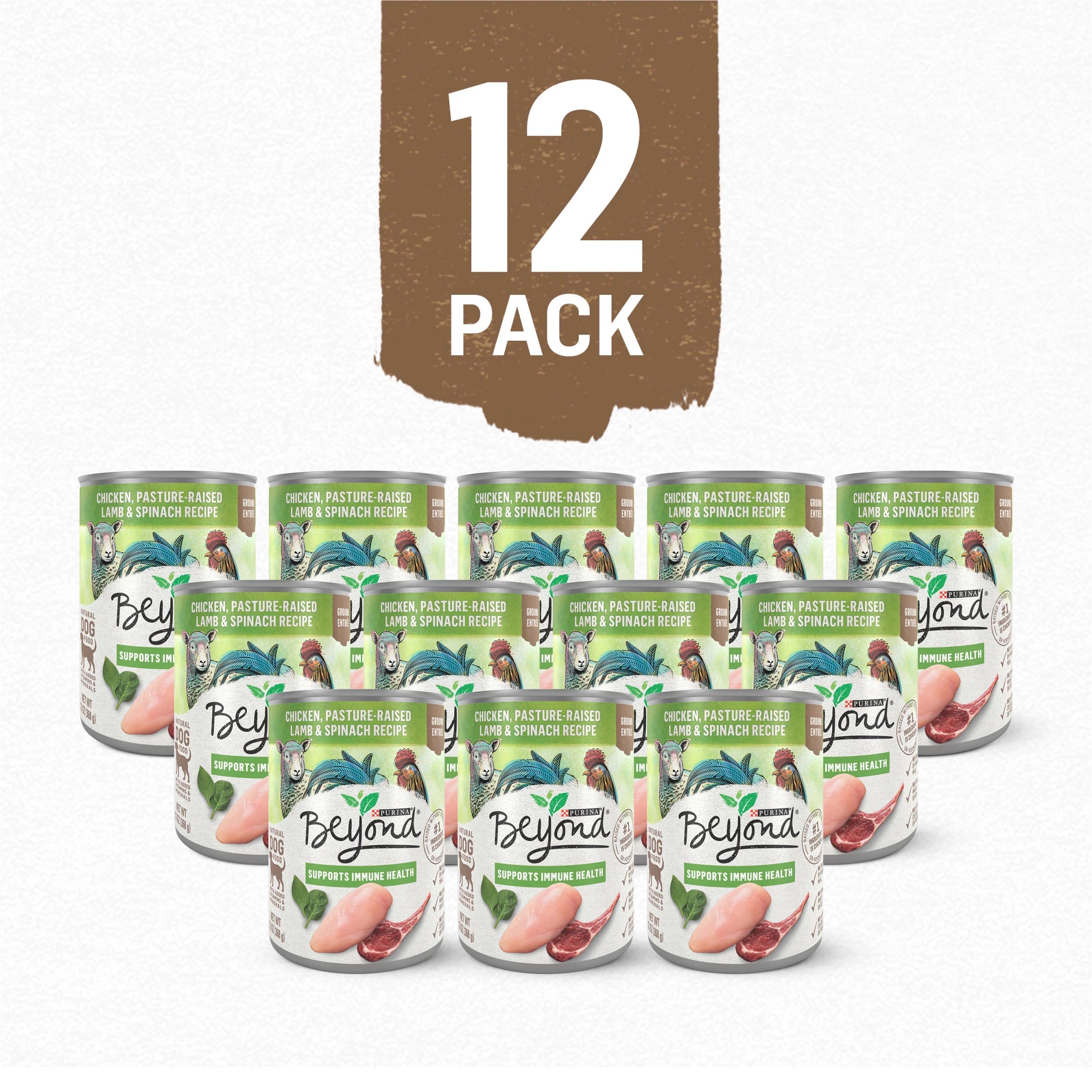 Immune Health Wet Dog Food Chicken Lamb Spinach, 13 oz Cans (12 Pack) I269230