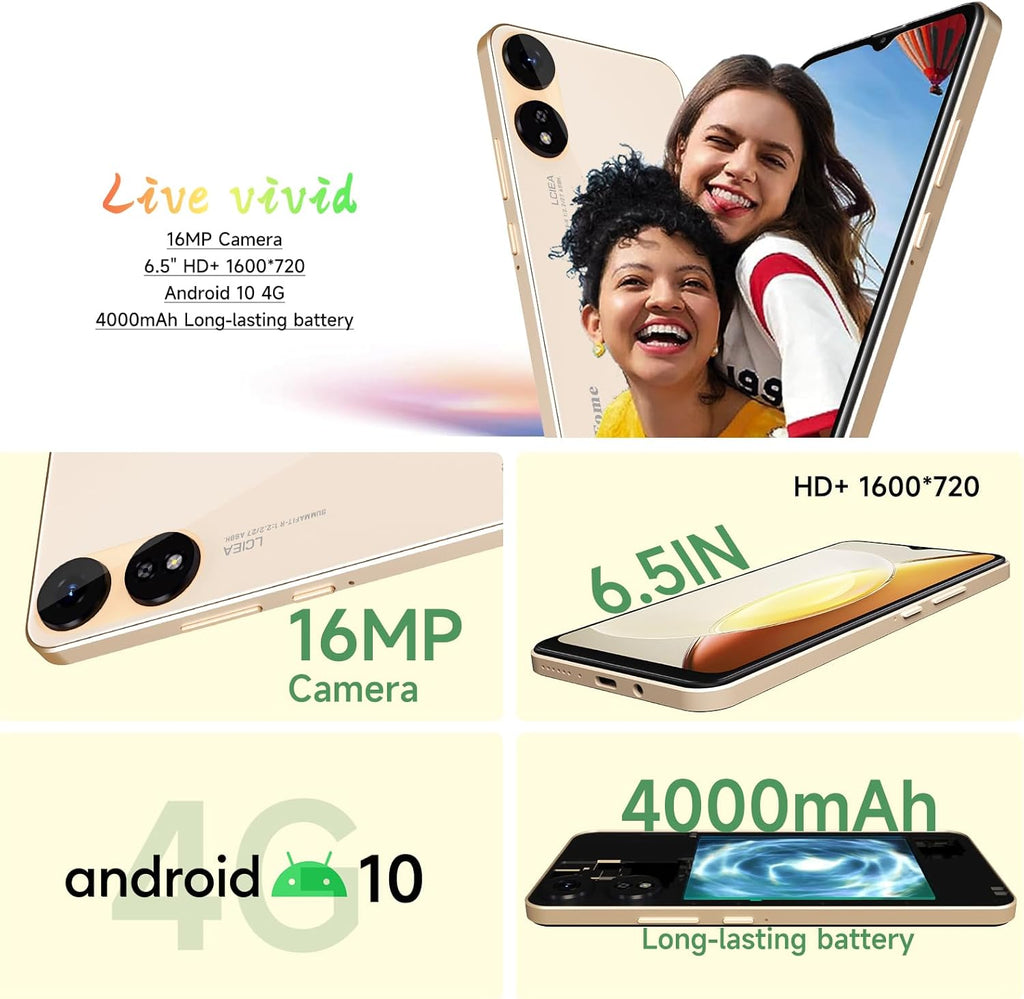 Unlocked 4G LTE Smartphone 6.5" HD+ Screen Dual SIM F6946