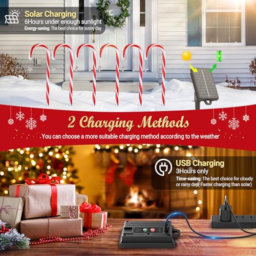 Solar Candy Cane Lights for Outdoor Christmas Decor, 72 LEDs, 10 Modes A470